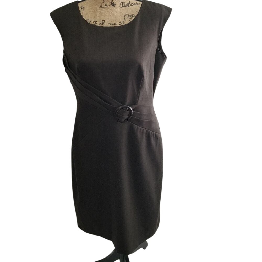 Alex Marie Brown Sleeveless Sheath Dress Buckle Detail Size 10